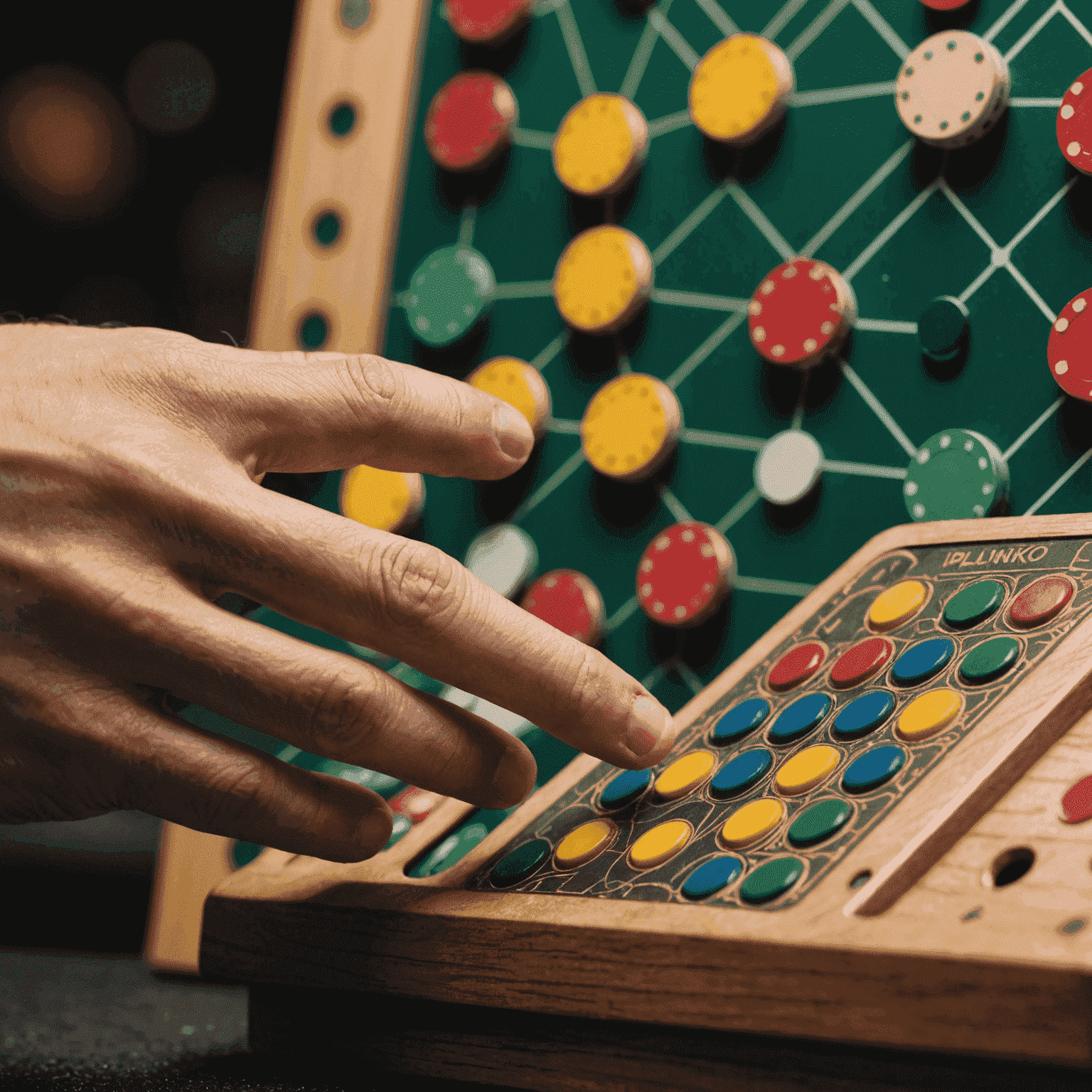 A close-up of a player's hand dropping a Plinko chip, showcasing precise placement technique