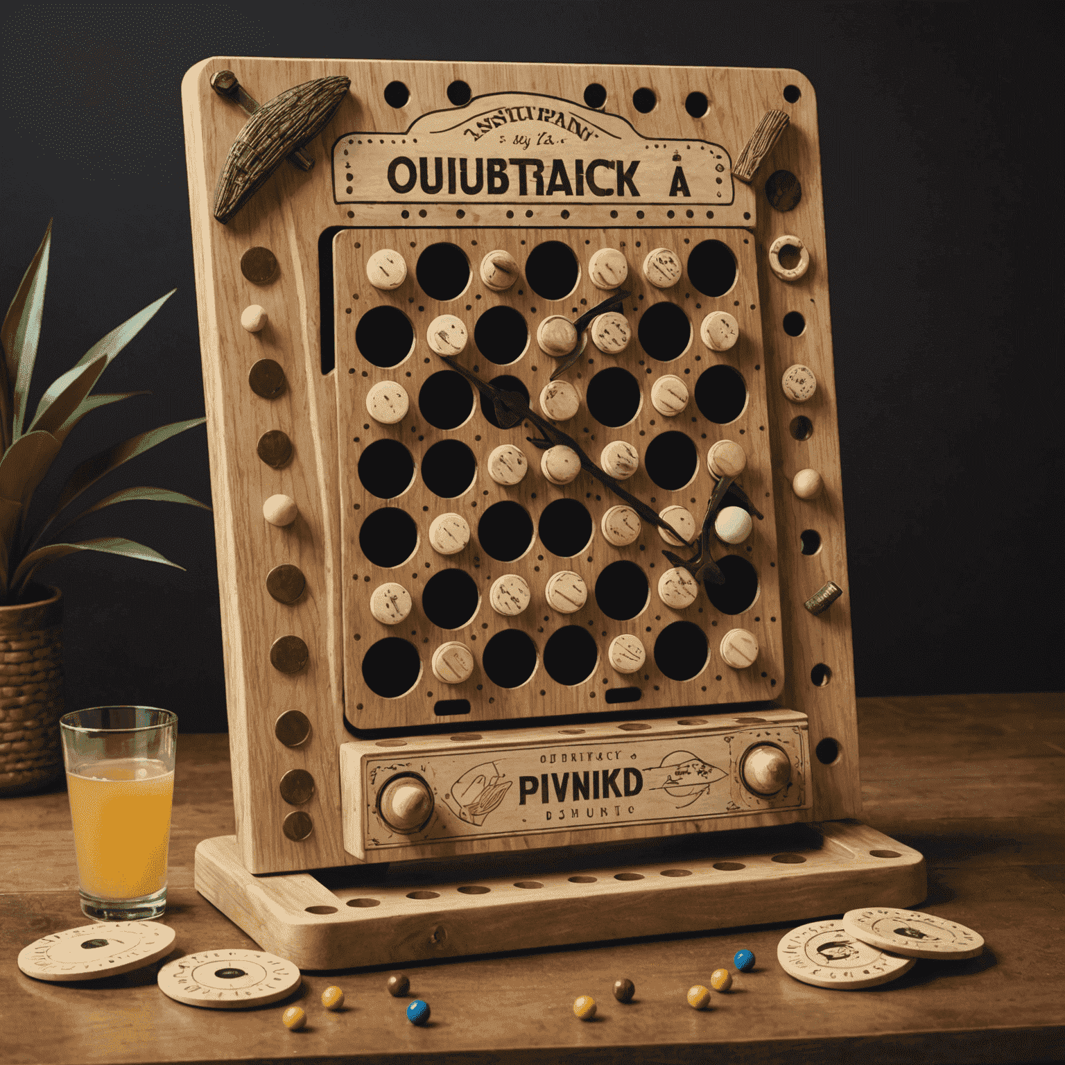 An Australian Plinko board with outback-themed elements and boomerang-shaped discs